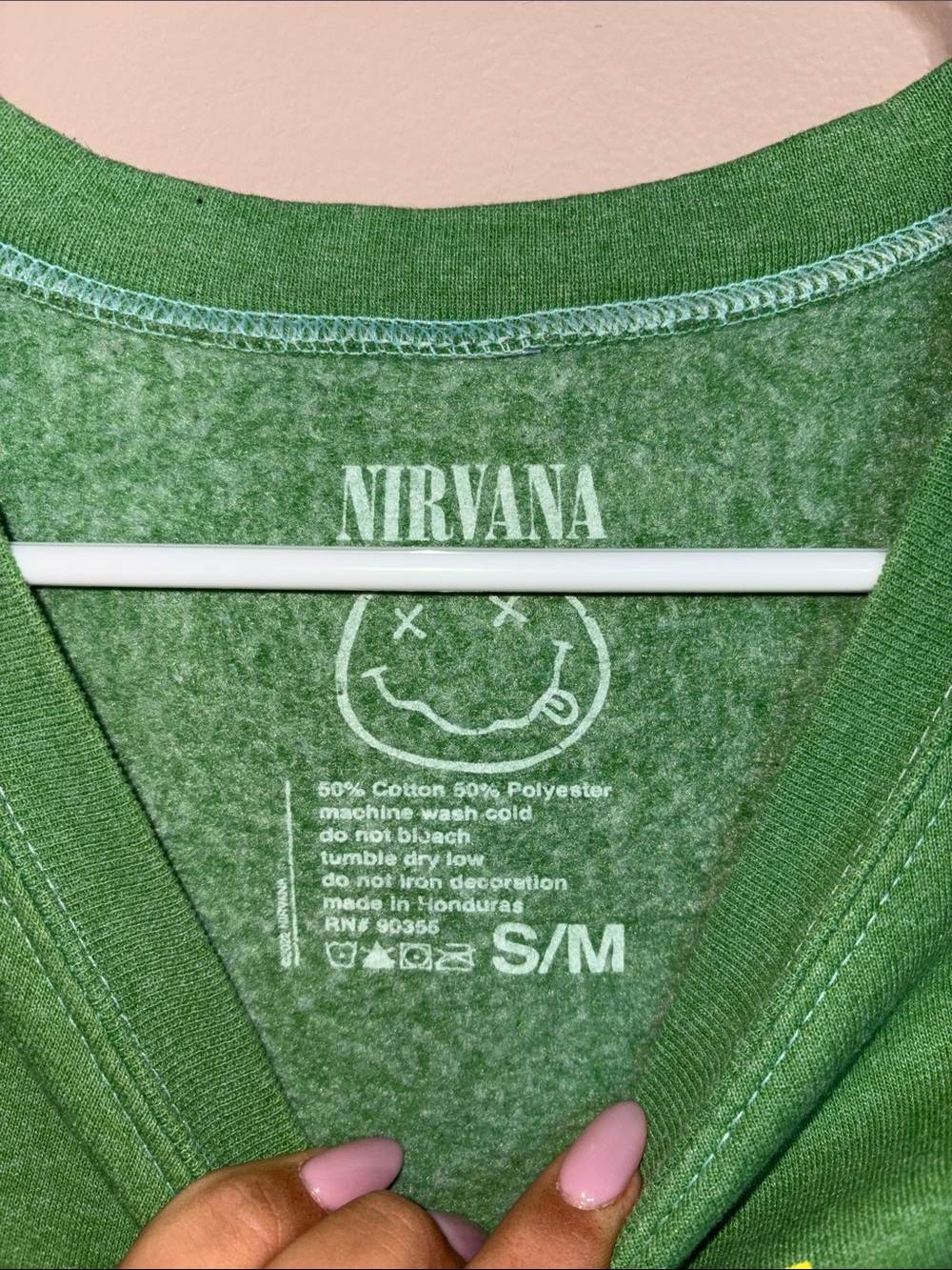 NIRVANA Green Crewneck with Multicolor Smiley Graphic - Picture 2 of 6